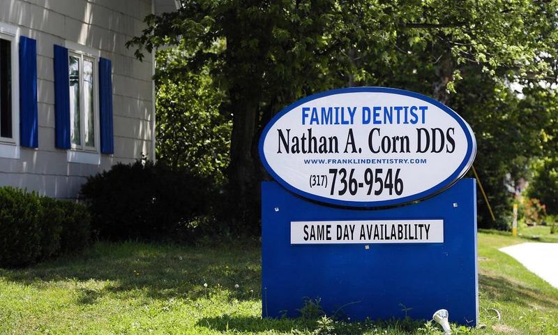 The sign outside our Franklin office, reading Family Dentist and Same Day Availability